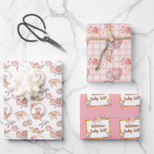 Hoja De Papel De Regalo Pink Boho Bear Moon Bunny Floral