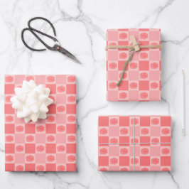 Hoja De Papel De Regalo Pink Checkered Floral