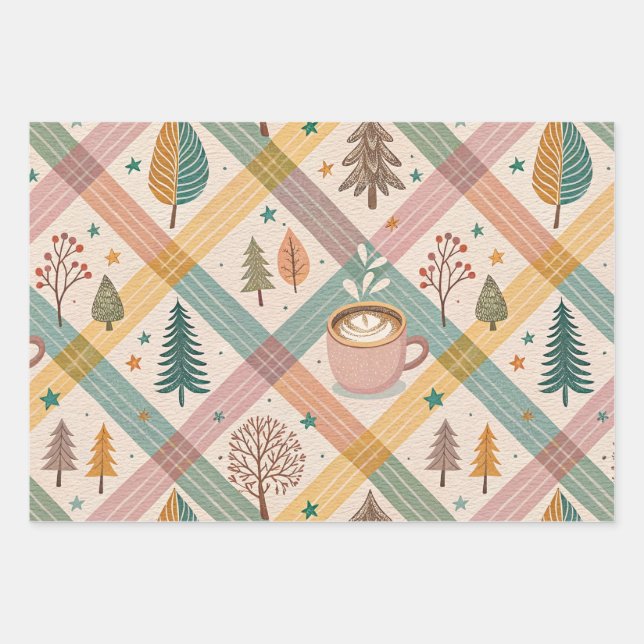 Hoja De Papel De Regalo Pink Checkered Holiday Wrapping Paper (Anverso)