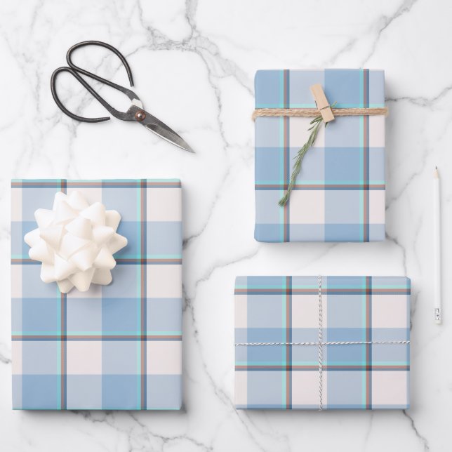 Hoja De Papel De Regalo Pink Cloud and Blue Lagoon Plaid (Anverso)