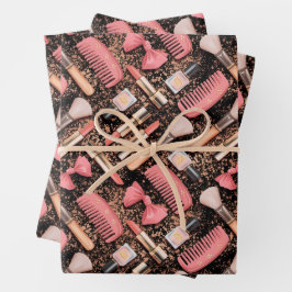 Hoja De Papel De Regalo Pink Cosmetics Pattern Glitter 
