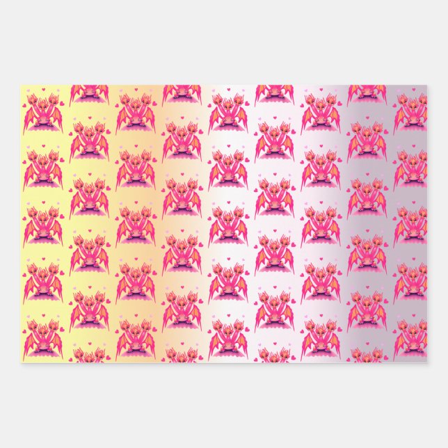Hoja De Papel De Regalo Pink dragon with hearts (Anverso)