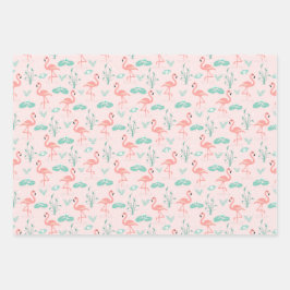Hoja De Papel De Regalo Pink Flamingos Palm Verde deja Tropical