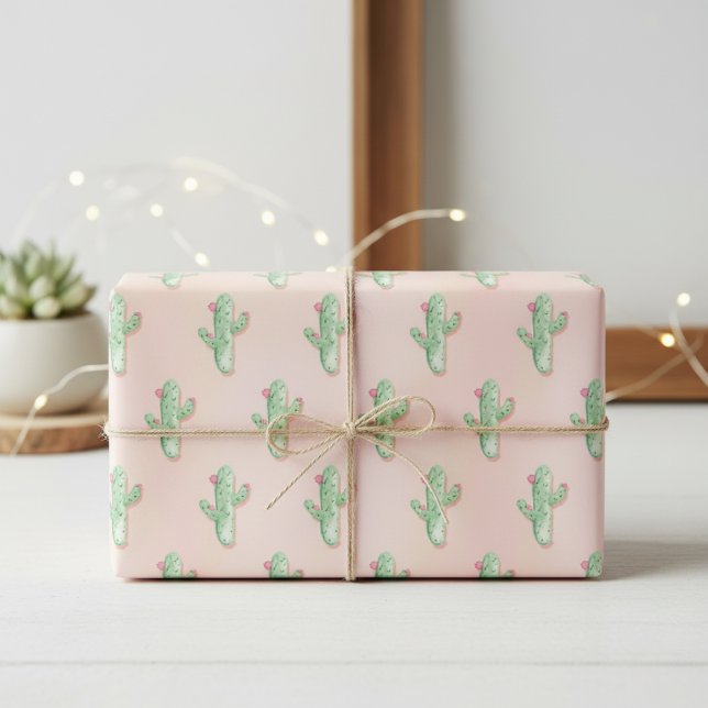 Hoja De Papel De Regalo Pink & Green Cactus Wrap: Vibe de regalo lindo (Pink & Green Cactus Wrap: Cute Gift Vibe Wrapping Paper Sheets)