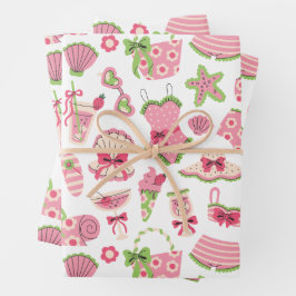 Hoja De Papel De Regalo Pink & Green Coquette Summer Beach Vacation