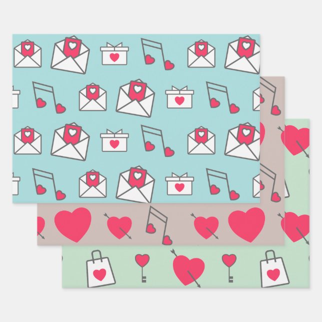 Hoja De Papel De Regalo Pink Heart Postcard Pastel (Set)