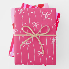 Hoja De Papel De Regalo Pink Heart Ribbon Cherries
