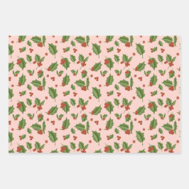 Hoja De Papel De Regalo Pink Holly Gift Wrap