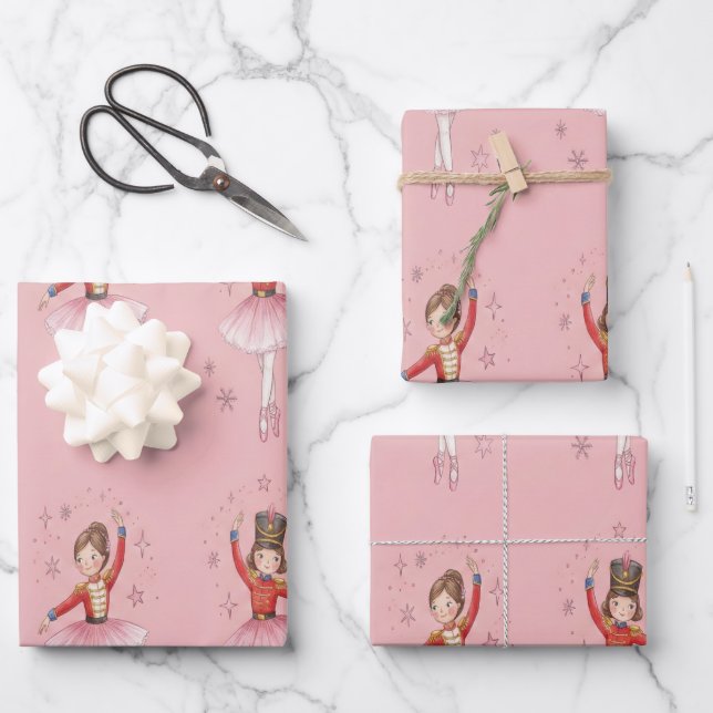 Hoja De Papel De Regalo Pink Nutcracker Ballet Theme Girls (Anverso)