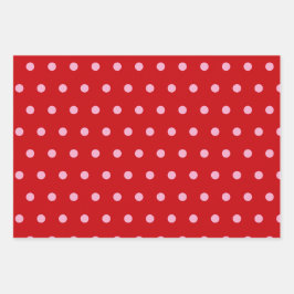 Hoja De Papel De Regalo Pink on Red Polka Dots 