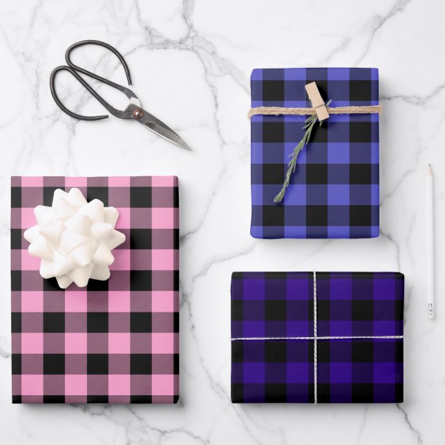 Hoja De Papel De Regalo Pink Periwinkle & Purple Buffalo Plantado (Anverso)