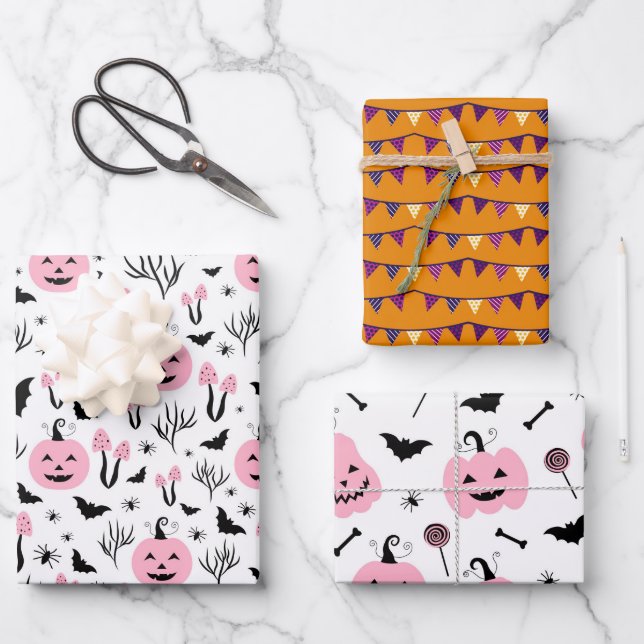 HOJA DE PAPEL DE REGALO PINK PUMPKIN HALLOWEEN (Anverso)