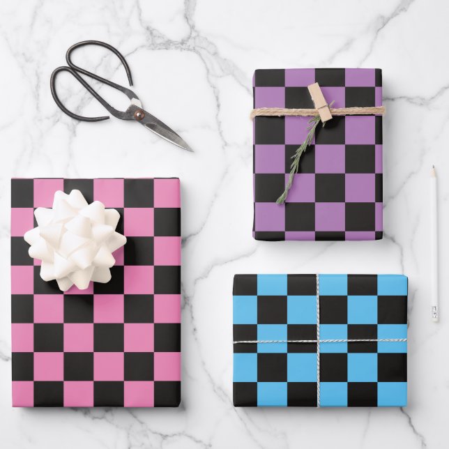 Hoja De Papel De Regalo Pink Purple Blue Checkpoint (Anverso)