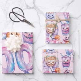 Hoja De Papel De Regalo Pink Purple Halloween