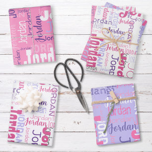 Hoja De Papel De Regalo Pink Purple Repetir nombre personalizado