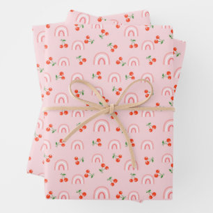 Hoja De Papel De Regalo Pink Rainbow Cherry Pattern