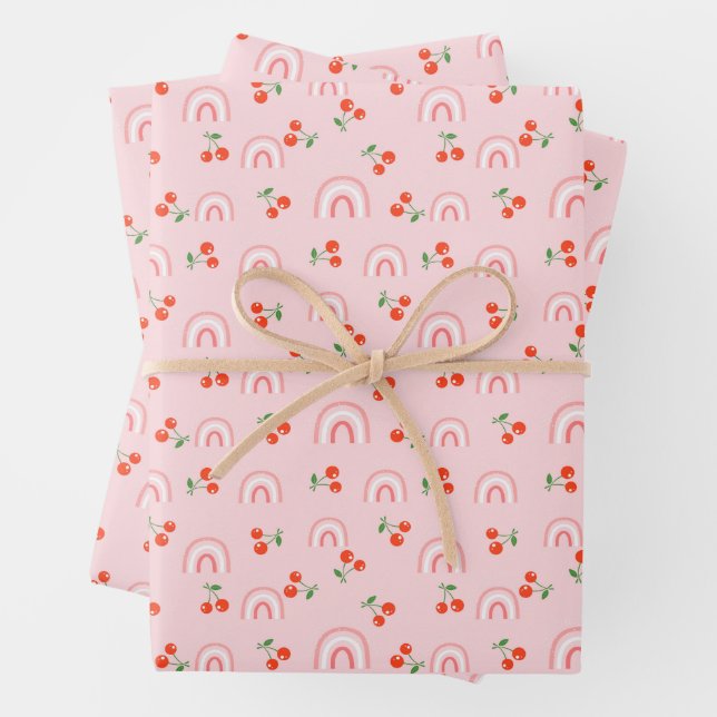 Hoja De Papel De Regalo Pink Rainbow Cherry Pattern (In situ)