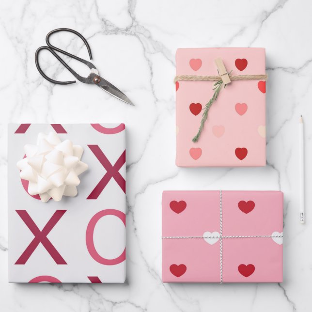 Hoja De Papel De Regalo Pink Red Heart Xo Xo (Anverso)
