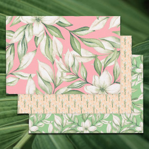 Hoja De Papel De Regalo Pink, Rubor, paquete Green Floral 3