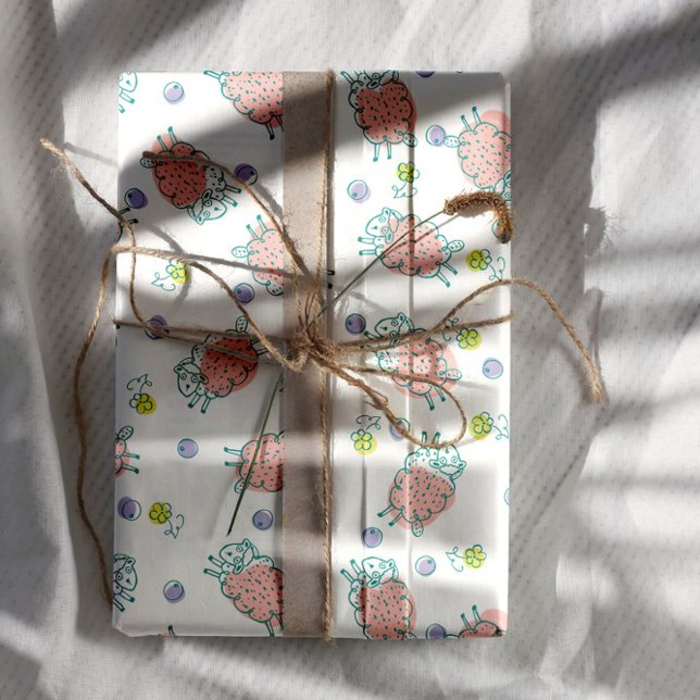 Hoja De Papel De Regalo Pink Sheep with Flowers & Berries - Cute Pattern (Subido por el creador)
