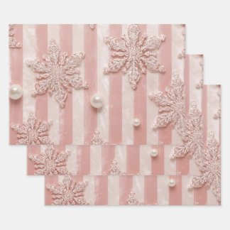 Hoja De Papel De Regalo Pink Striped Velvet Snowflake 