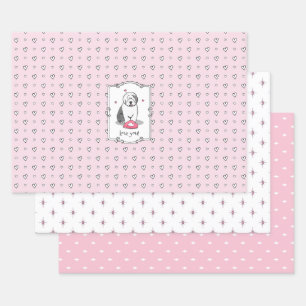 Hoja De Papel De Regalo Pink Valentine Old English Sheepdog Gray 1 Fun