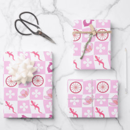 Hoja De Papel De Regalo Pink Western Cowgirl Checkered Seamless Pattern