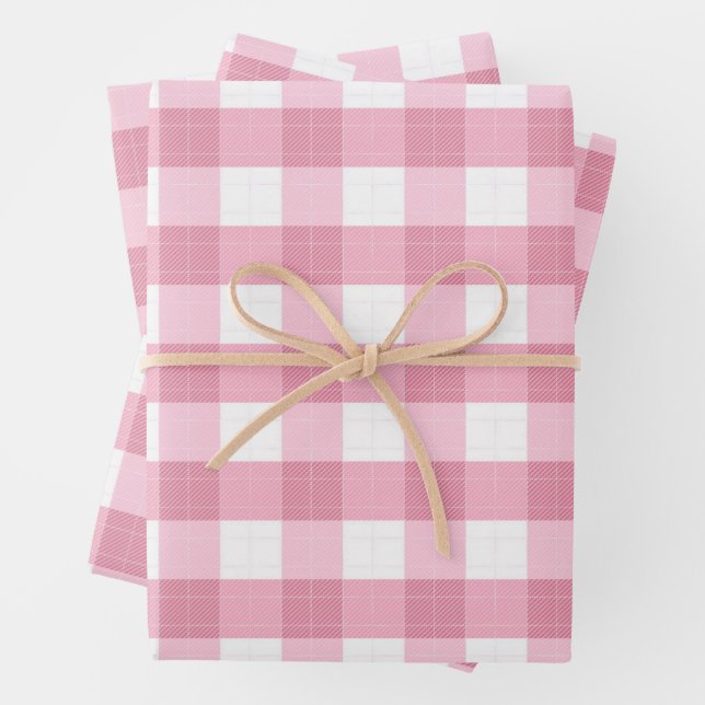 Hoja De Papel De Regalo Pink & White Classic Gingham Pattern (In situ)