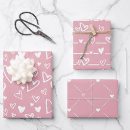 Hoja De Papel De Regalo Pink White Heart