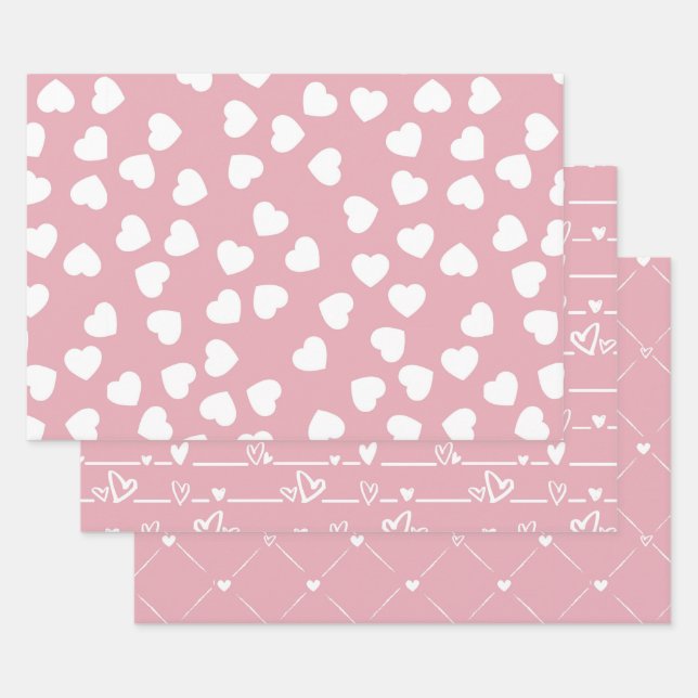 Hoja De Papel De Regalo Pink White Heart (Set)