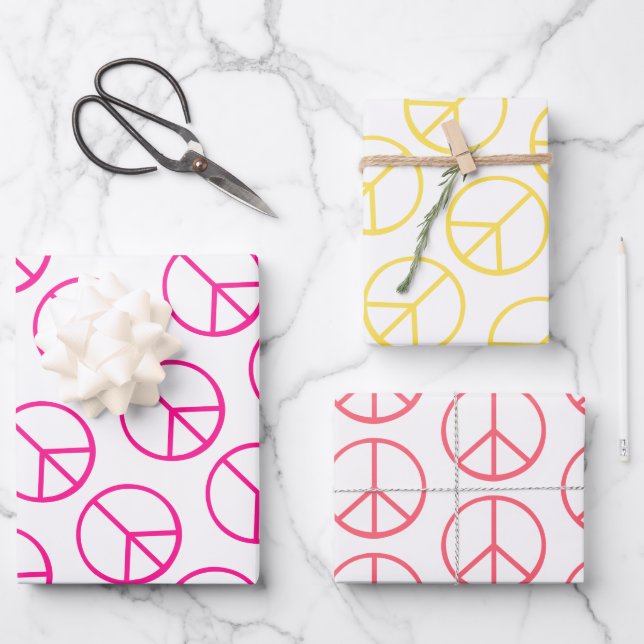 Hoja De Papel De Regalo Pink Yellow Orange Peace Sign Gift Wrap Combo (Anverso)
