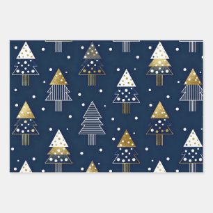 Hoja De Papel De Regalo Pino Azul Dorado Vacaciones 