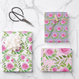 Hoja De Papel De Regalo Pintado de color de agua de rosas rosadas de Boho