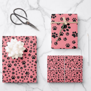 Hoja De Papel De Regalo Pintas negras en rosa de fresa