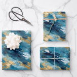 Hoja De Papel De Regalo Pintura abstracta azul, blanca y dorada<br><div class="desc">Papel de regalo de pintura abstracta azul,  blanca y dorada</div>