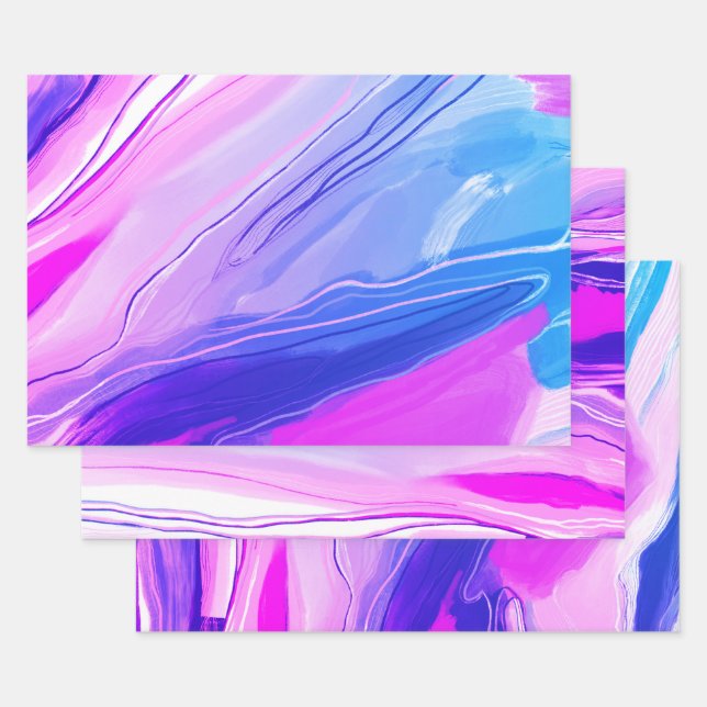 Hoja De Papel De Regalo Pintura abstracta pintada a mano de azul violeta (Set)