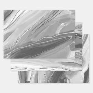 Hoja De Papel De Regalo Pintura abstracta pintada a mano en escala de gris