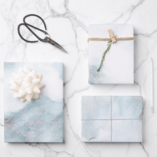 Hoja De Papel De Regalo Pintura azul grunge dorada blanca plateada