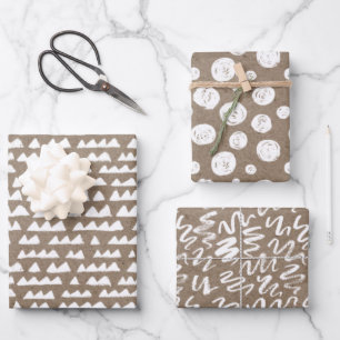 Hoja De Papel De Regalo Pintura blanca Rústica Kraft Navidades simples y