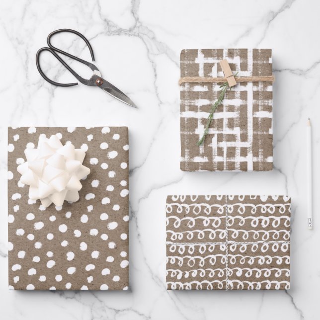 Hoja De Papel De Regalo Pintura blanca Rústica Kraft Navidades simples y e (Anverso)