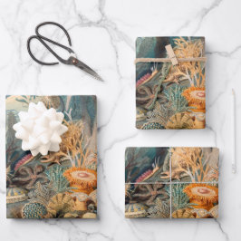 Hoja De Papel De Regalo pintura de época de Ocean Life con criaturas marin