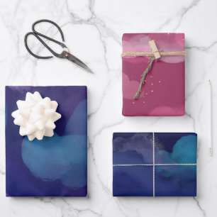 Hoja De Papel De Regalo Pintura de galaxia abstracta acuarela rosa azul pú