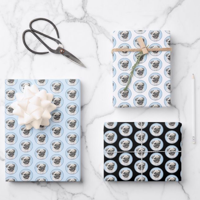 Hoja De Papel De Regalo Pintura de pug - Arte de perro original lindo (Anverso)