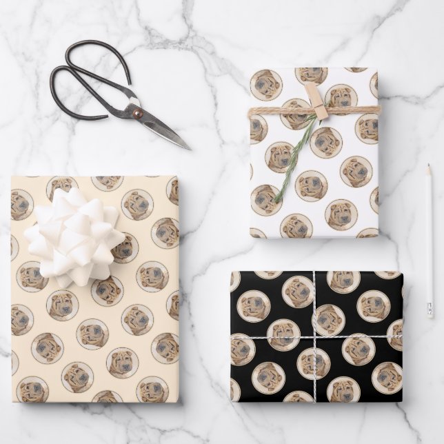 Hoja De Papel De Regalo Pintura de Shar Pei Arrugas de Amanecer Arte Perro (Anverso)