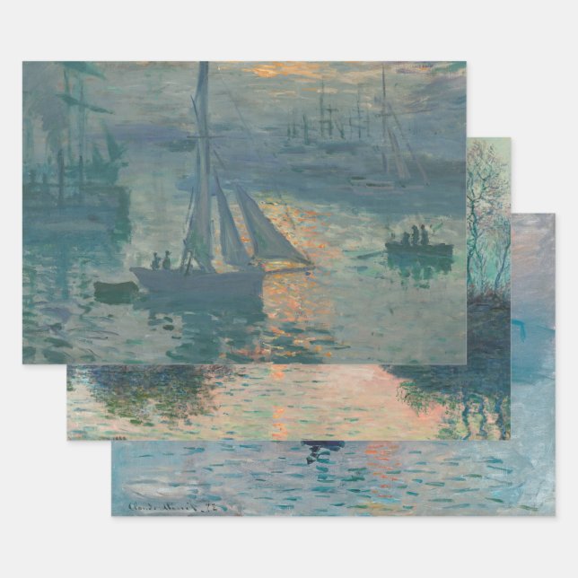 Hoja De Papel De Regalo Pintura del Impresionismo Marítimo Monet Sunrise (Set)