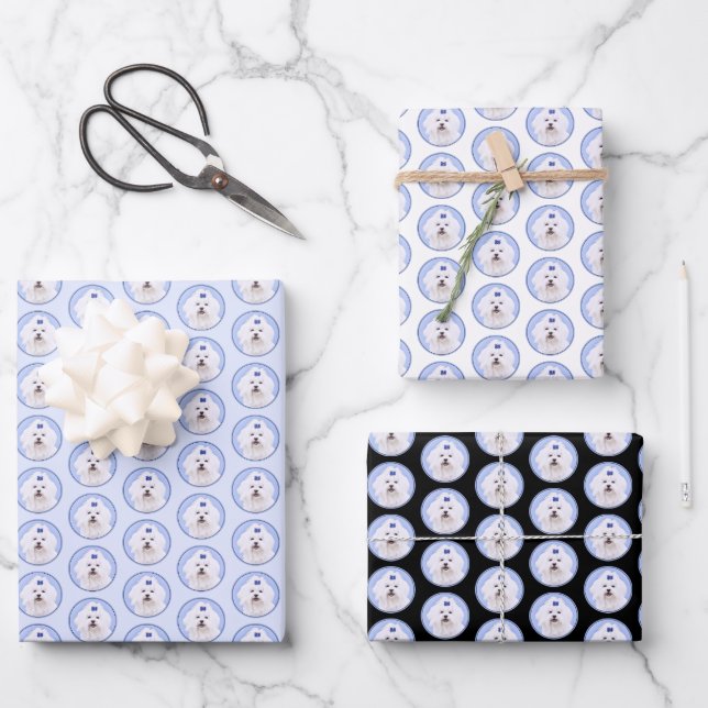 Hoja De Papel De Regalo Pintura maltesa - Arte de perro original muy lindo (Anverso)