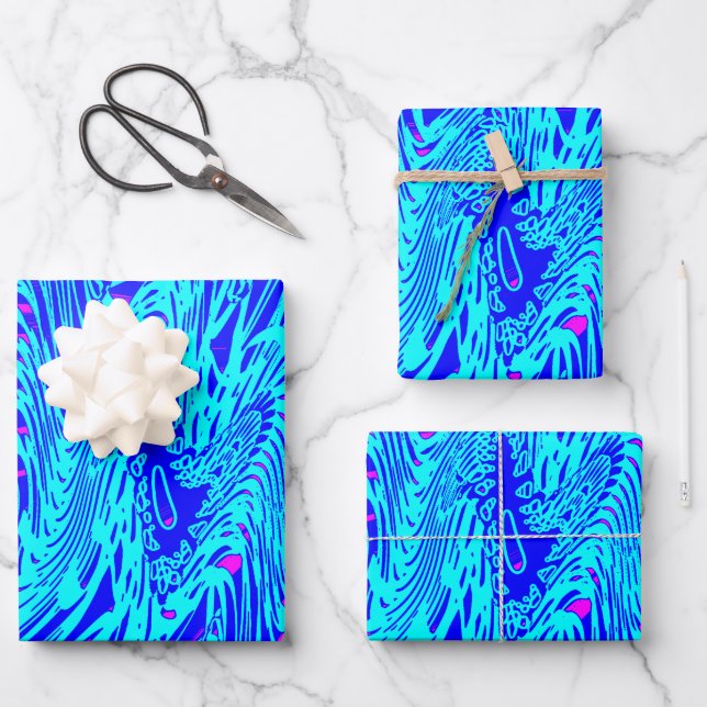 Hoja De Papel De Regalo Pintura moderna de arte abstracto azul (Anverso)