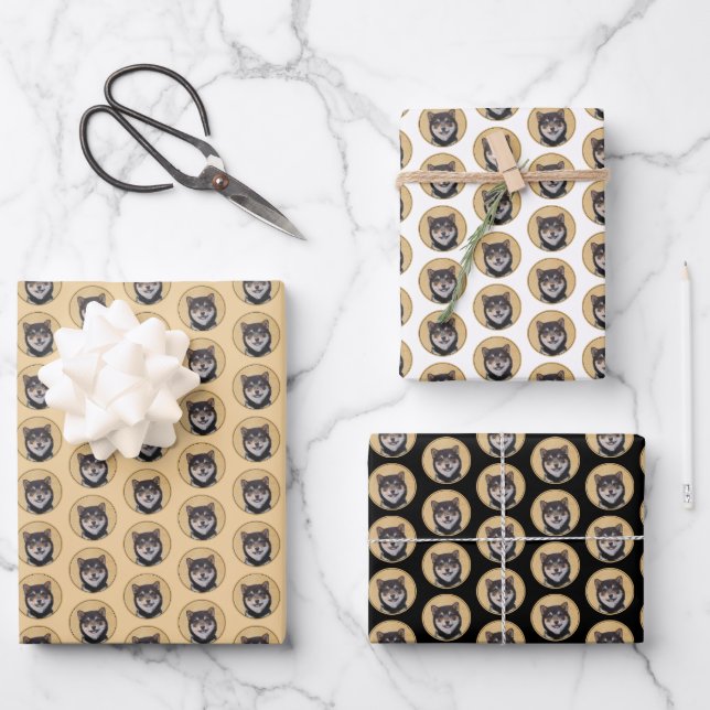 Hoja De Papel De Regalo Pintura Shiba Inu (Negro y Tan) - Arte de perro (Anverso)