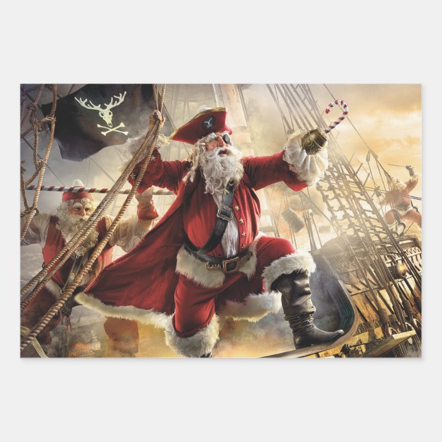 Hoja De Papel De Regalo Pirata Santa (Anverso)