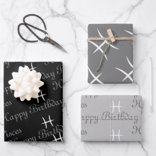 Hoja De Papel De Regalo Pisces Birday Gray/Black